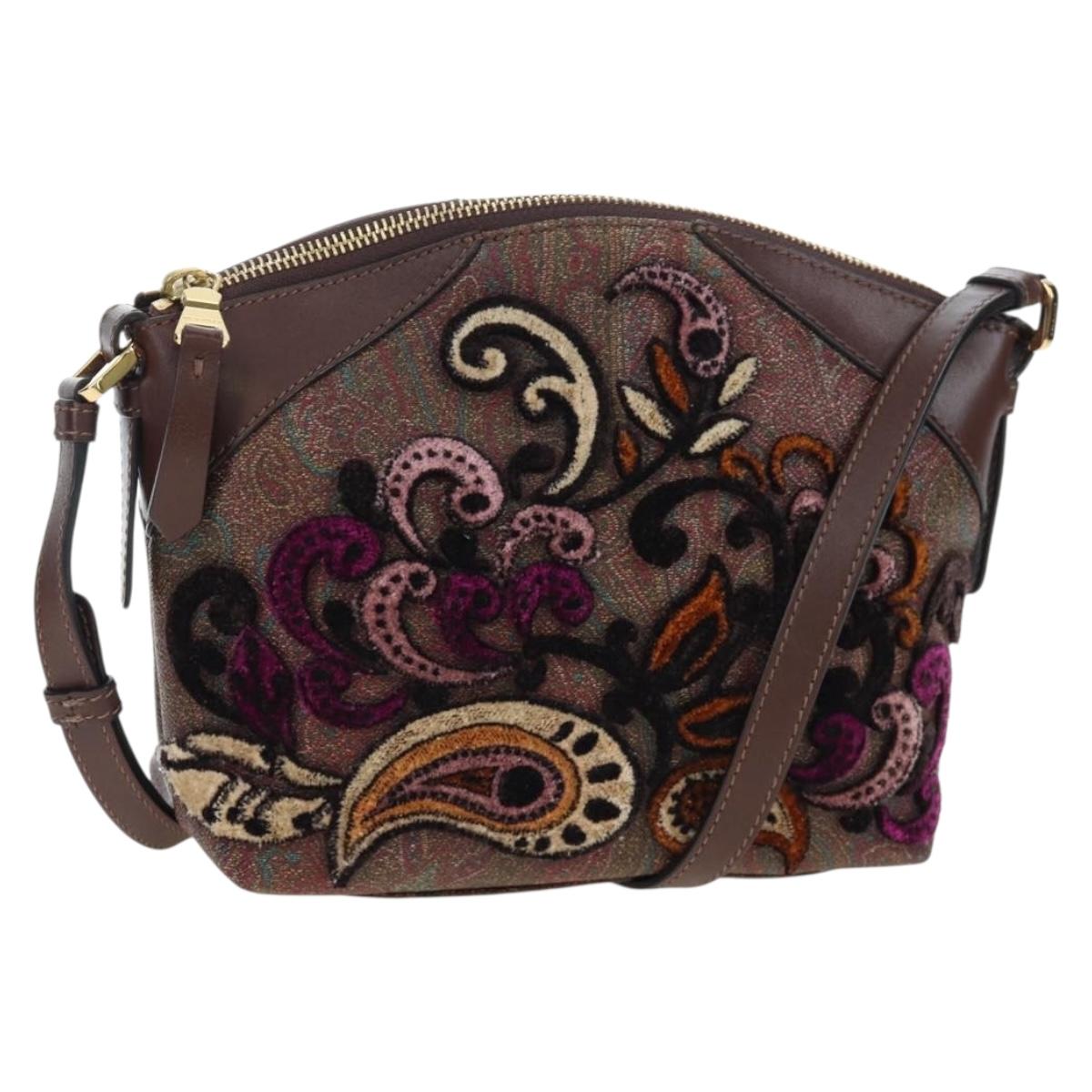 ETRO Paisley Patchwork Shoulder Bag PVC Leather Brown Bordeaux Auth 191827V