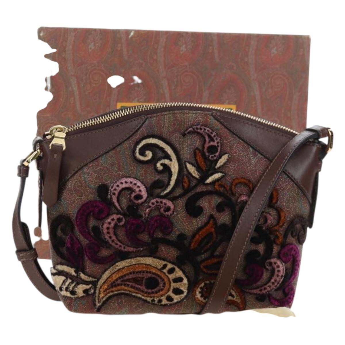 ETRO Paisley Patchwork Shoulder Bag PVC Leather Brown Bordeaux Auth 191827V