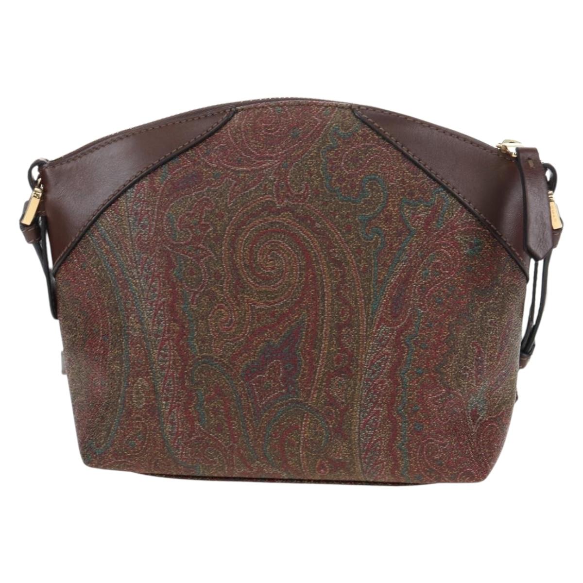 ETRO Paisley Patchwork Shoulder Bag PVC Leather Brown Bordeaux Auth 191827V