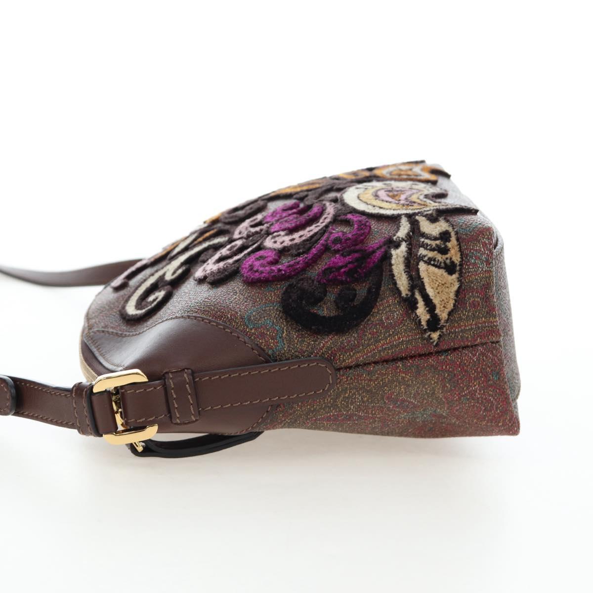 ETRO Paisley Patchwork Shoulder Bag PVC Leather Brown Bordeaux Auth 191827V