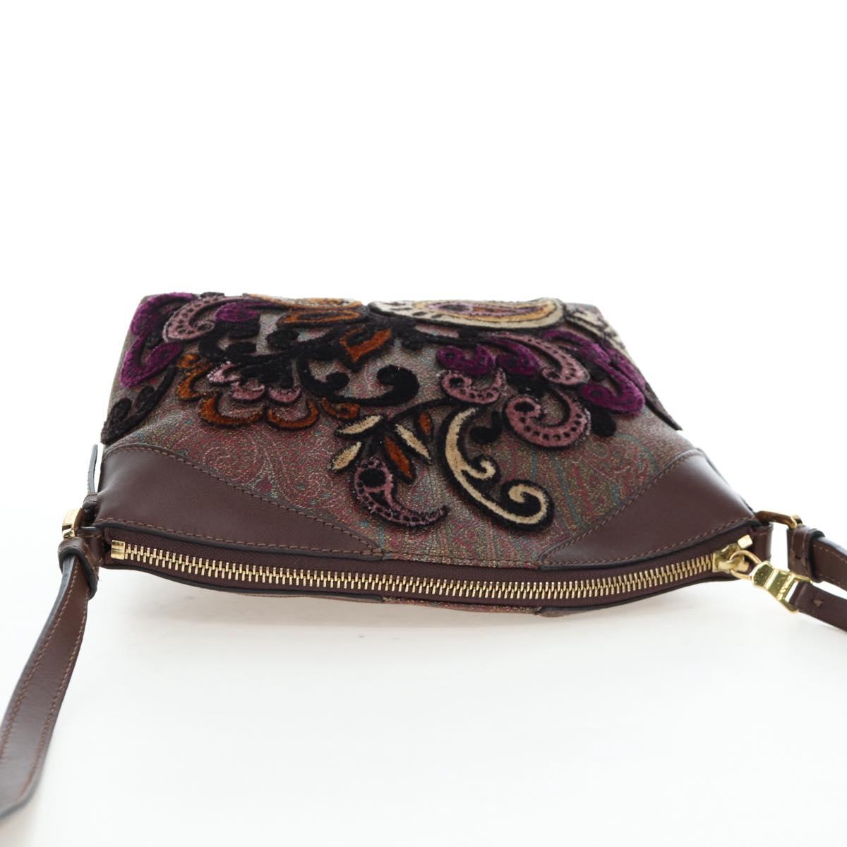 ETRO Paisley Patchwork Shoulder Bag PVC Leather Brown Bordeaux Auth 191827V