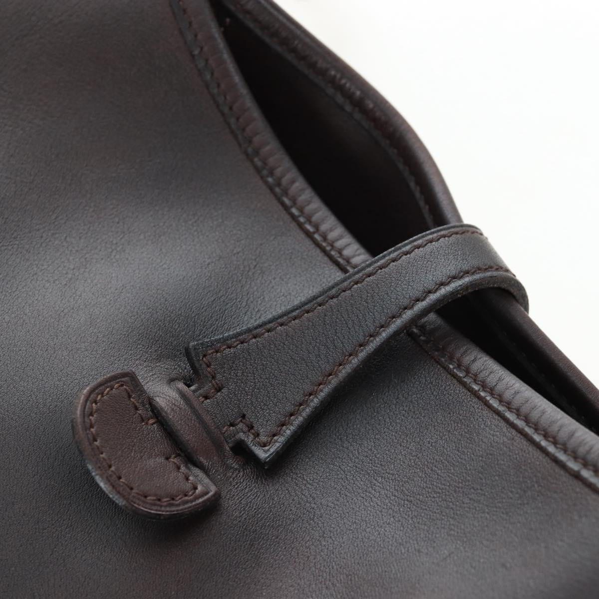 HERMES Evelyn Shoulder Bag Leather Brown Silver Auth 191831M
