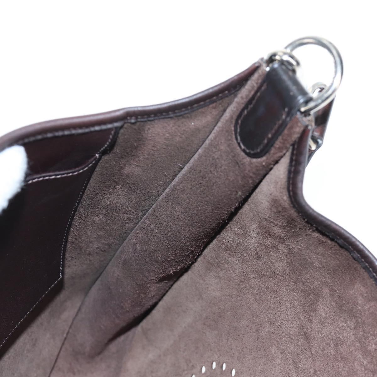 HERMES Evelyn Shoulder Bag Leather Brown Silver Auth 191831M