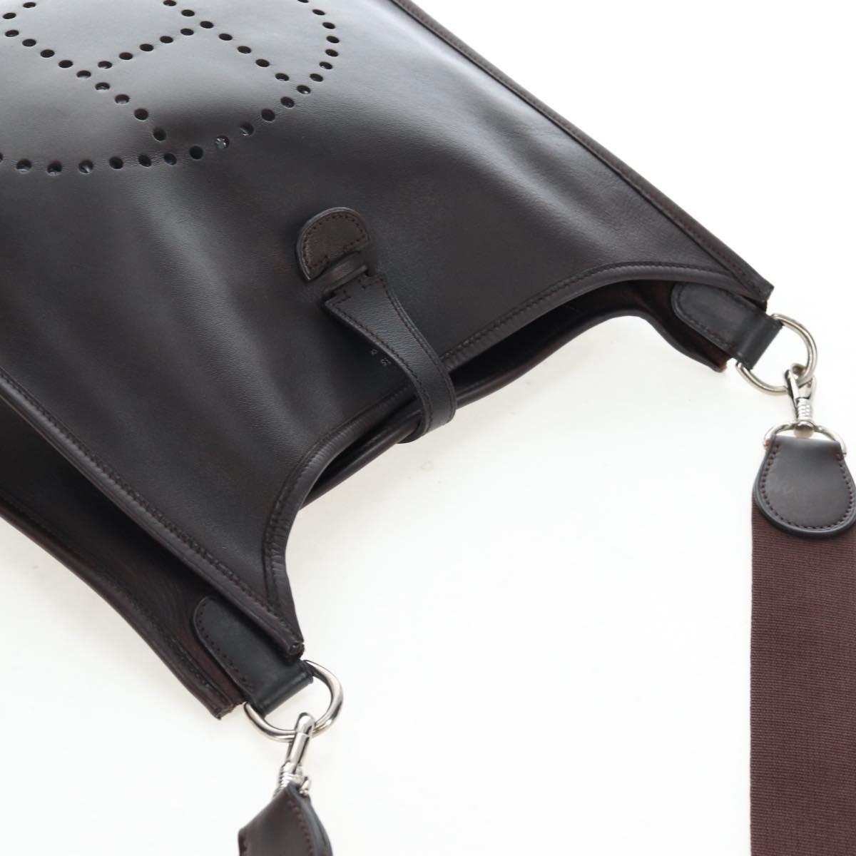 HERMES Evelyn Shoulder Bag Leather Brown Silver Auth 191831M