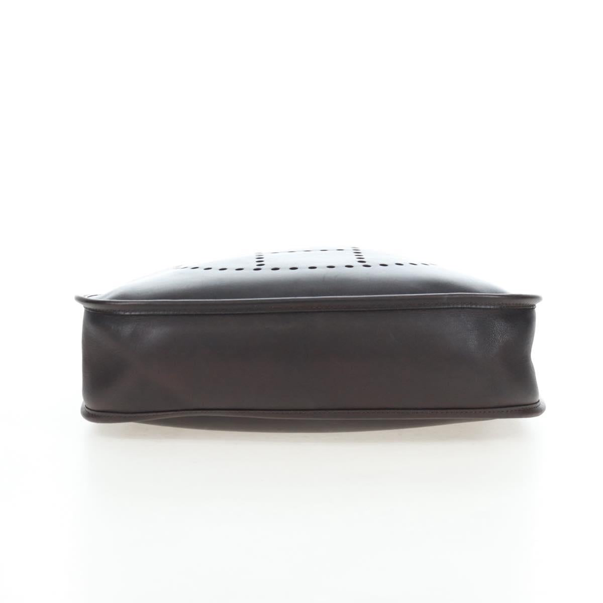 HERMES Evelyn Shoulder Bag Leather Brown Silver Auth 191831M