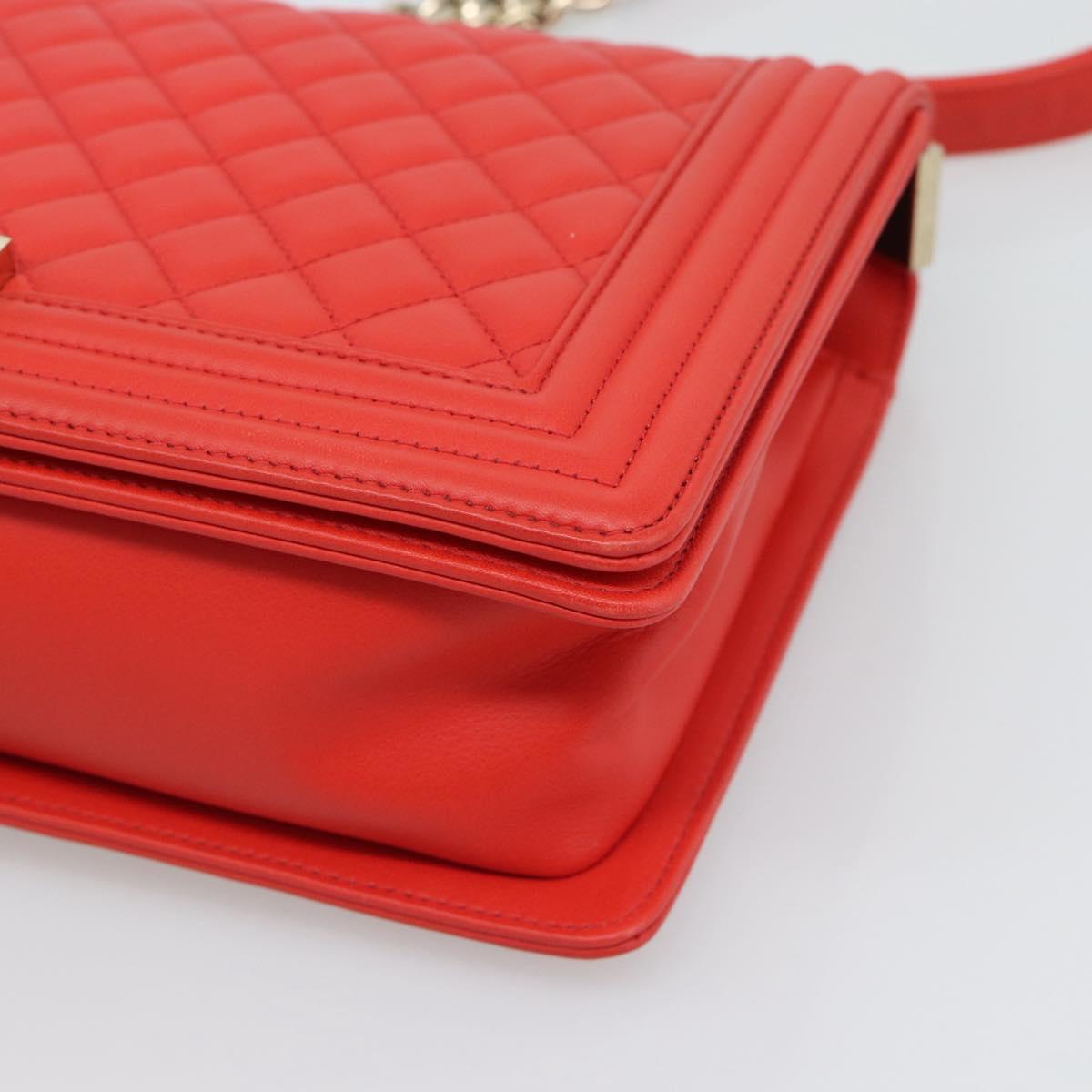 CHANEL Chain Matelasse 28 Boy Chanel Bag Lamb Skin Red Gold CC Auth 191832SAM