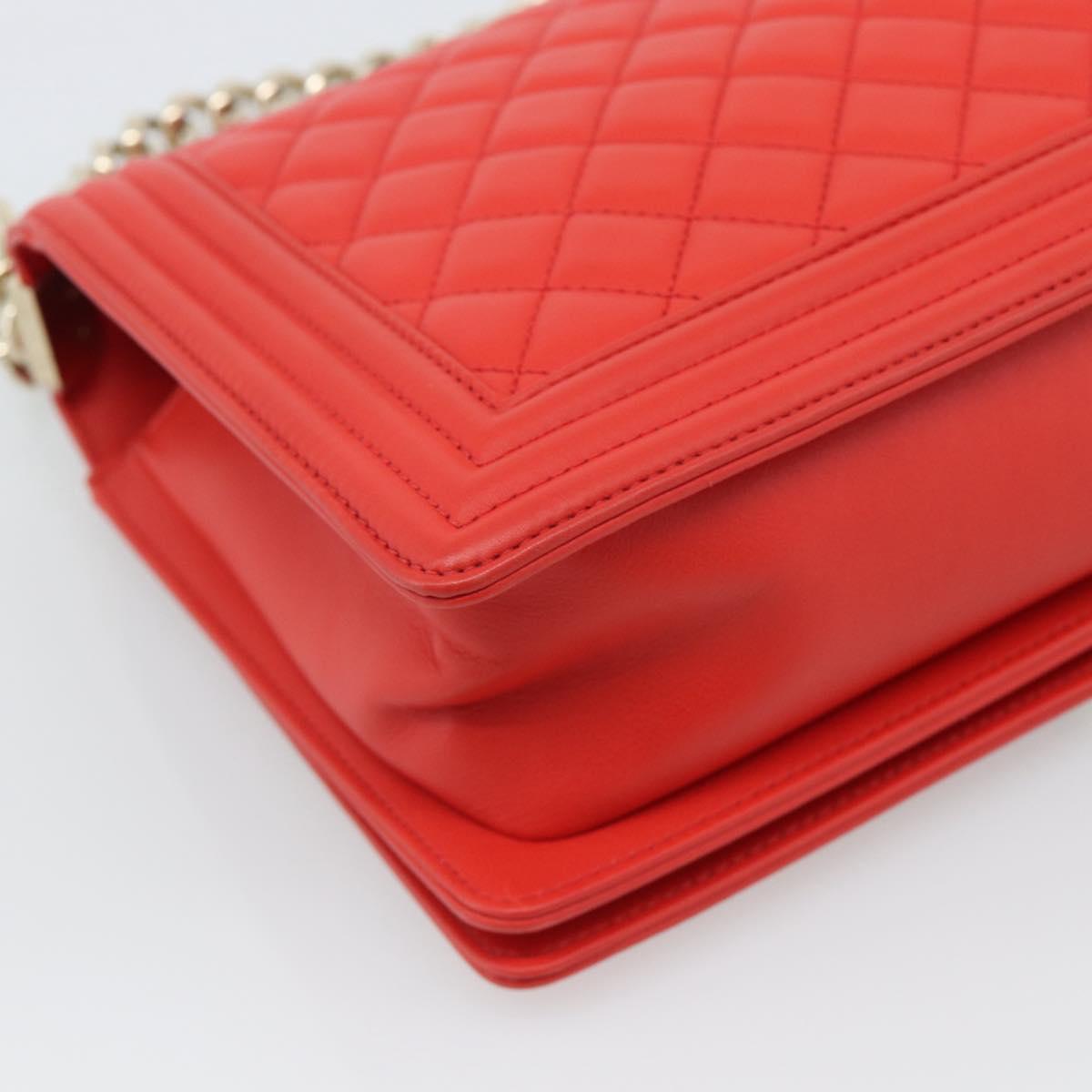 CHANEL Chain Matelasse 28 Boy Chanel Bag Lamb Skin Red Gold CC Auth 191832SAM