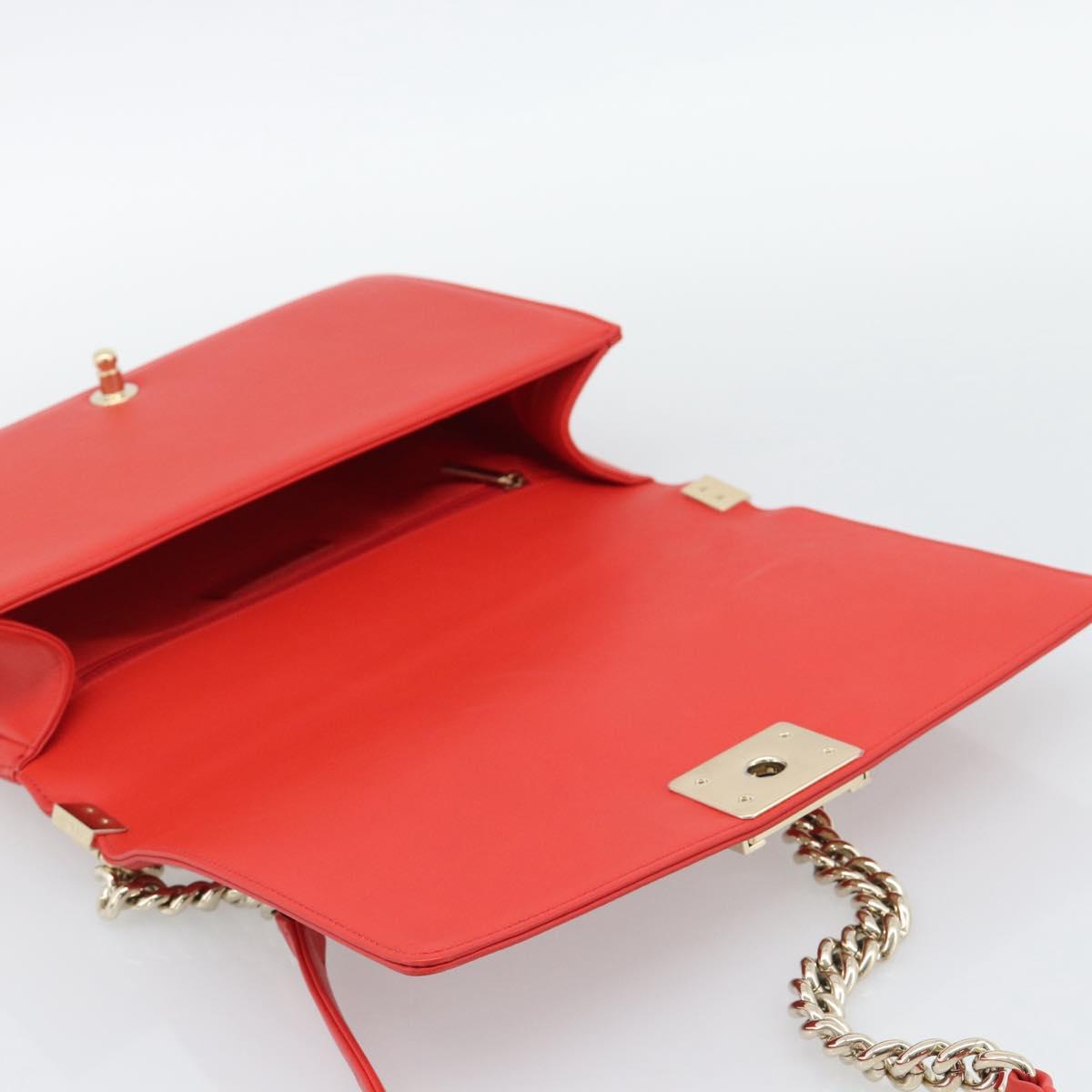 CHANEL Chain Matelasse 28 Boy Chanel Bag Lamb Skin Red Gold CC Auth 191832SAM