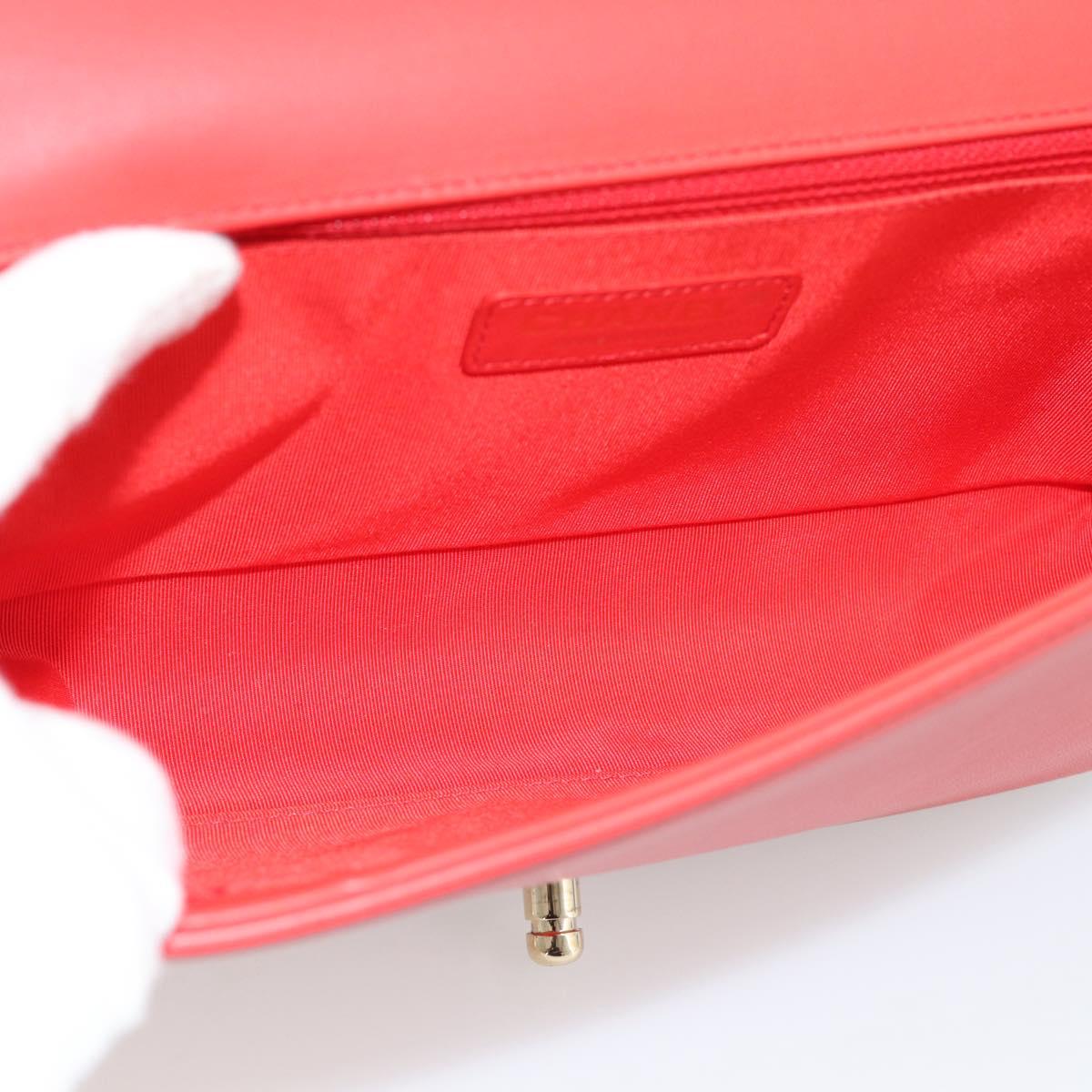 CHANEL Chain Matelasse 28 Boy Chanel Bag Lamb Skin Red Gold CC Auth 191832SAM