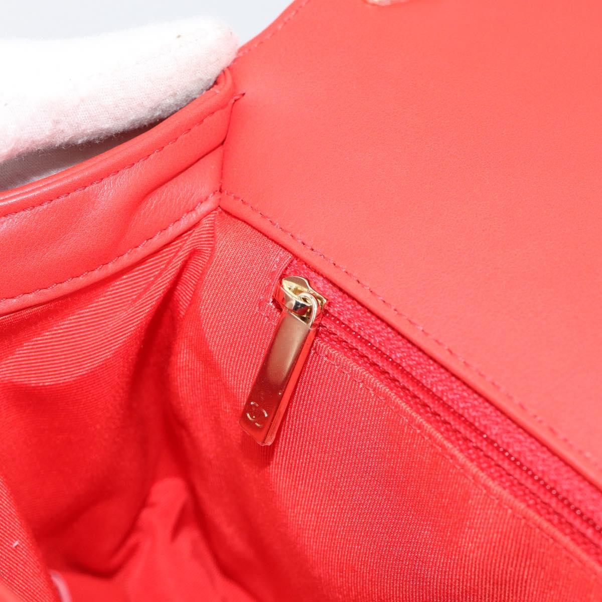 CHANEL Chain Matelasse 28 Boy Chanel Bag Lamb Skin Red Gold CC Auth 191832SAM