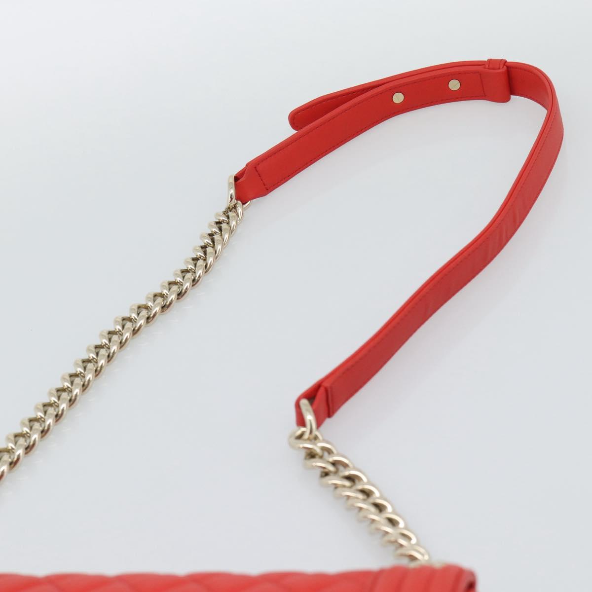 CHANEL Chain Matelasse 28 Boy Chanel Bag Lamb Skin Red Gold CC Auth 191832SAM