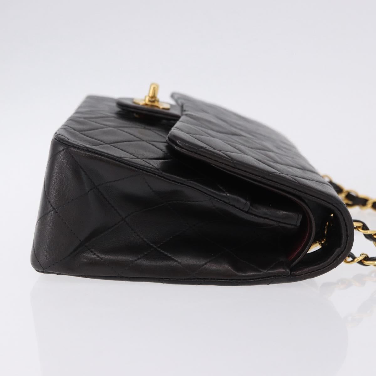 CHANEL Double Flap Chain Matelasse25 Bag Lamb Skin Black Gold CC Auth 191833SAM