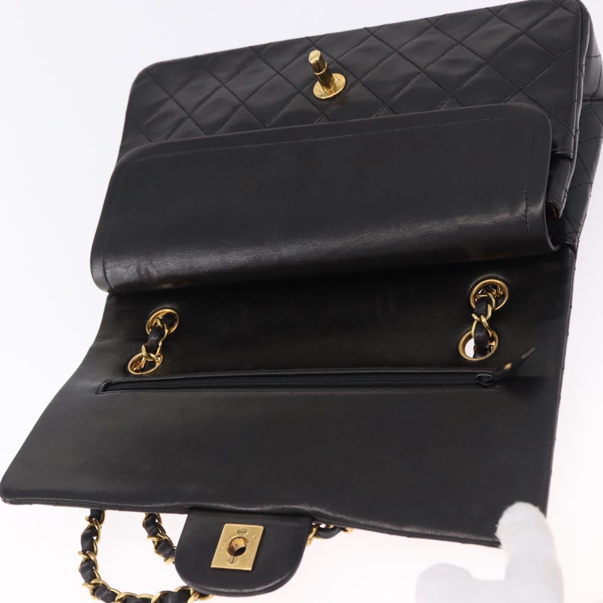 CHANEL Chain Matelasse25 Shoulder Bag Lamb Skin Black Gold CC Auth 191834SAM