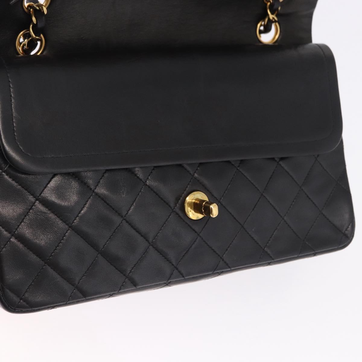 CHANEL Chain Matelasse25 Shoulder Bag Lamb Skin Black Gold CC Auth 191834SAM