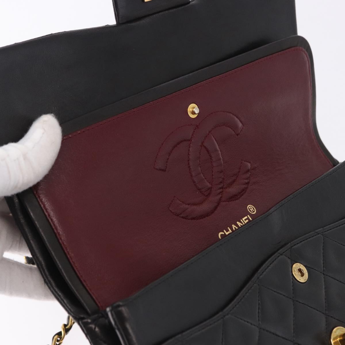 CHANEL Chain Matelasse25 Shoulder Bag Lamb Skin Black Gold CC Auth 191834SAM