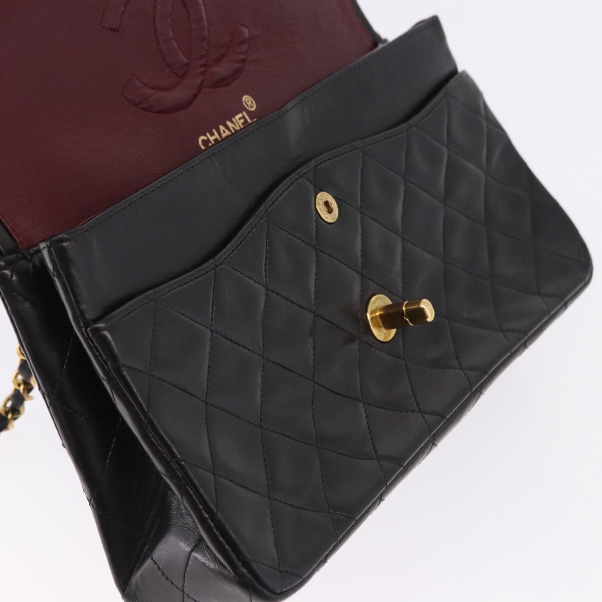 CHANEL Chain Matelasse25 Shoulder Bag Lamb Skin Black Gold CC Auth 191834SAM