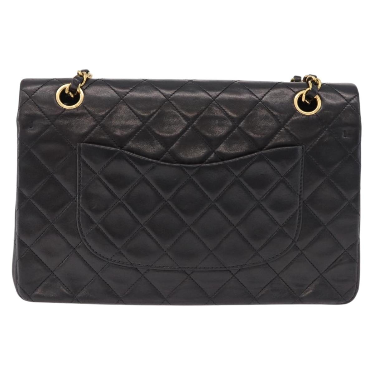 CHANEL Chain Matelasse25 Shoulder Bag Lamb Skin Black Gold CC Auth 191834SAM
