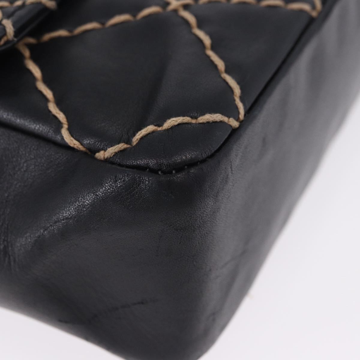 CHANEL Wild Stitch Chain Shoulder Bag Leather Black Gold CC Auth 191835M