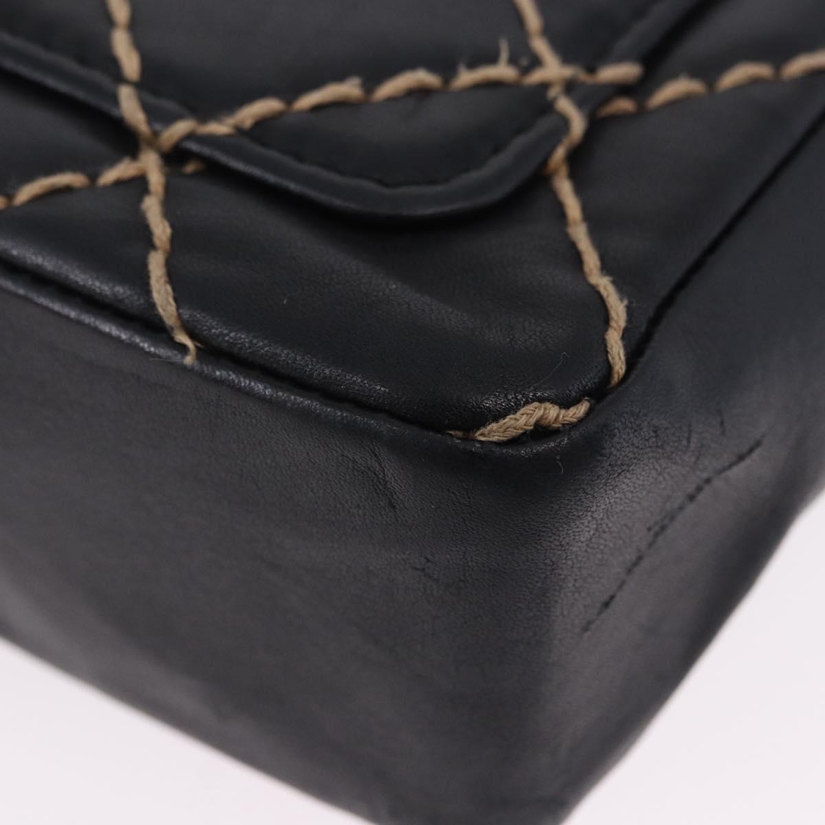 CHANEL Wild Stitch Chain Shoulder Bag Leather Black Gold CC Auth 191835M