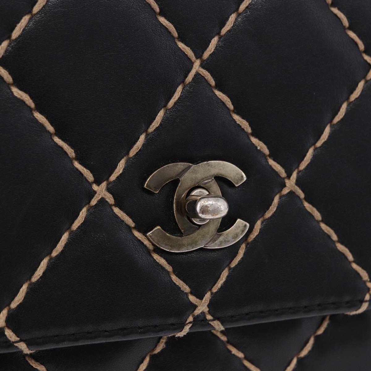 CHANEL Wild Stitch Chain Shoulder Bag Leather Black Gold CC Auth 191835M