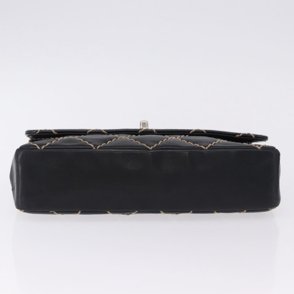 CHANEL Wild Stitch Chain Shoulder Bag Leather Black Gold CC Auth 191835M
