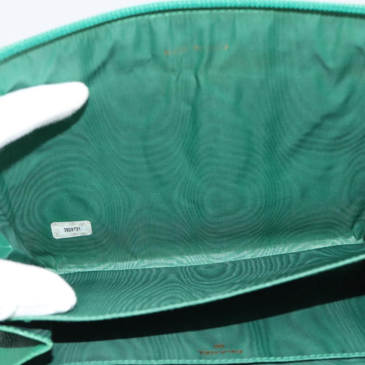 CHANEL COCO Mark Clutch Bag Caviar Skin Green Gold CC Auth 191836A