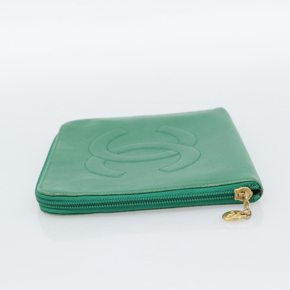 CHANEL COCO Mark Clutch Bag Caviar Skin Green Gold CC Auth 191836A