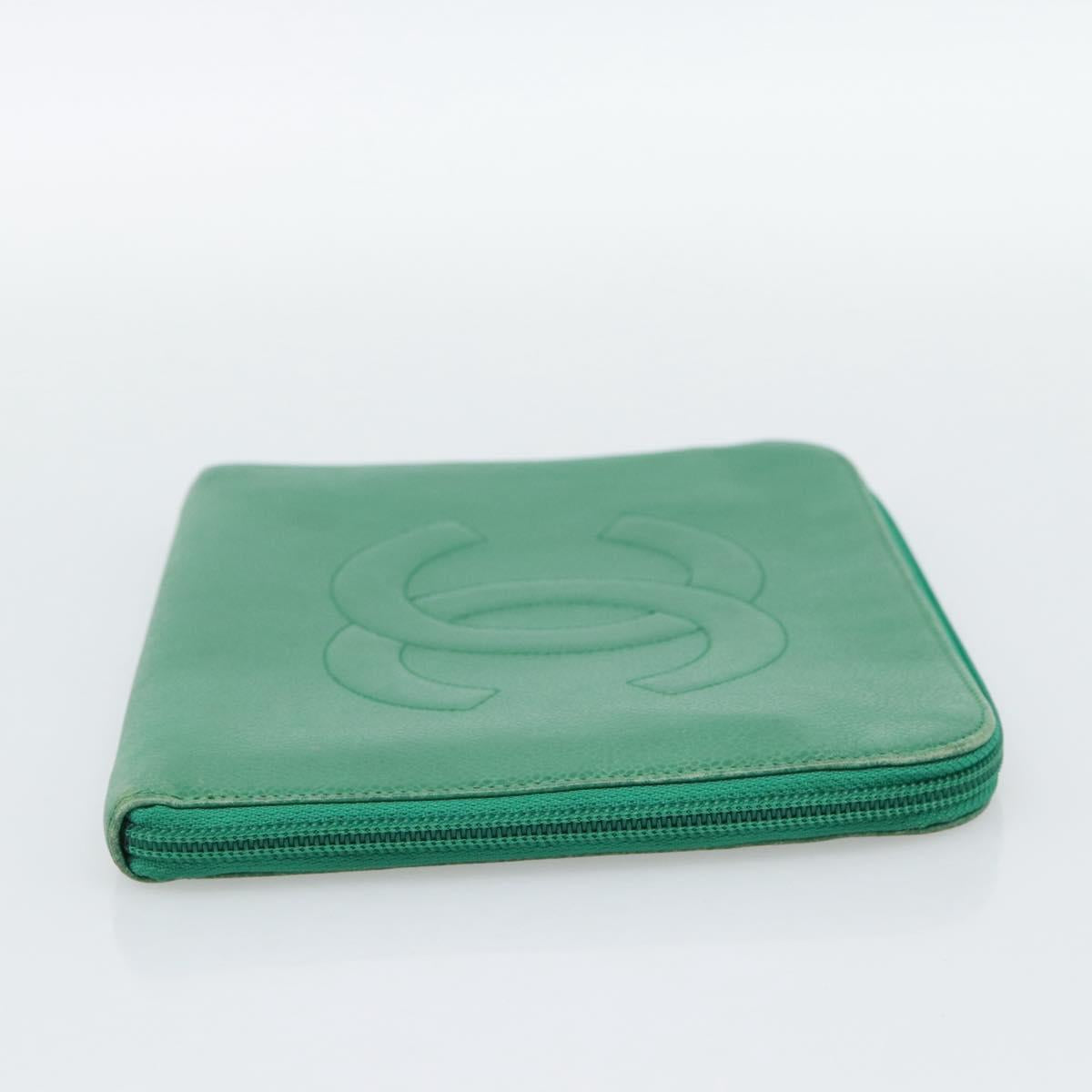 CHANEL COCO Mark Clutch Bag Caviar Skin Green Gold CC Auth 191836A