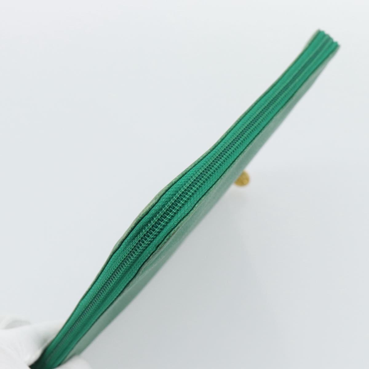 CHANEL COCO Mark Clutch Bag Caviar Skin Green Gold CC Auth 191836A