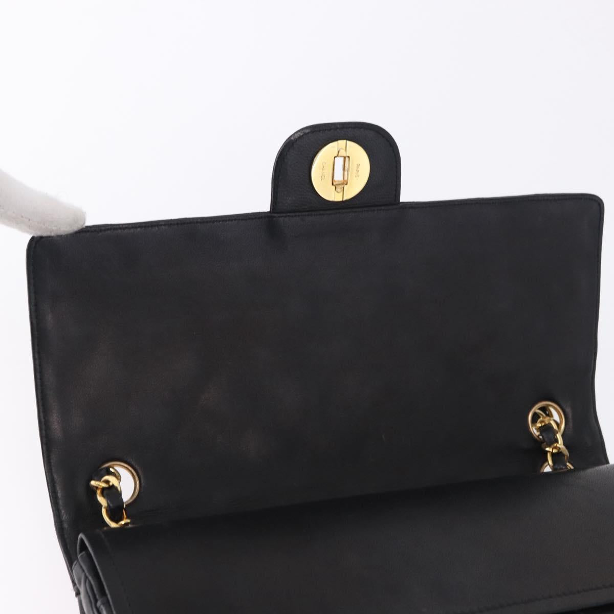 CHANEL Matelasse Chain Shoulder Bag Lamb Skin Black Gold CC Auth 191837M