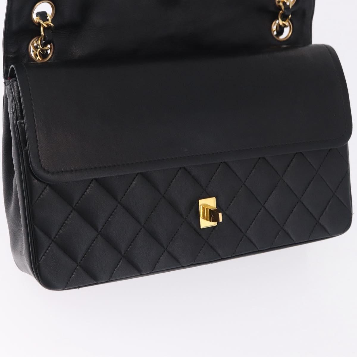 CHANEL Matelasse Chain Shoulder Bag Lamb Skin Black Gold CC Auth 191837M