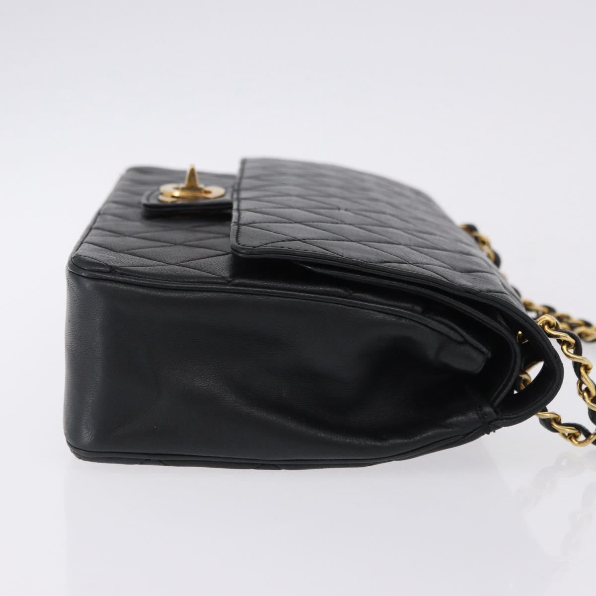 CHANEL Matelasse Chain Shoulder Bag Lamb Skin Black Gold CC Auth 191837M