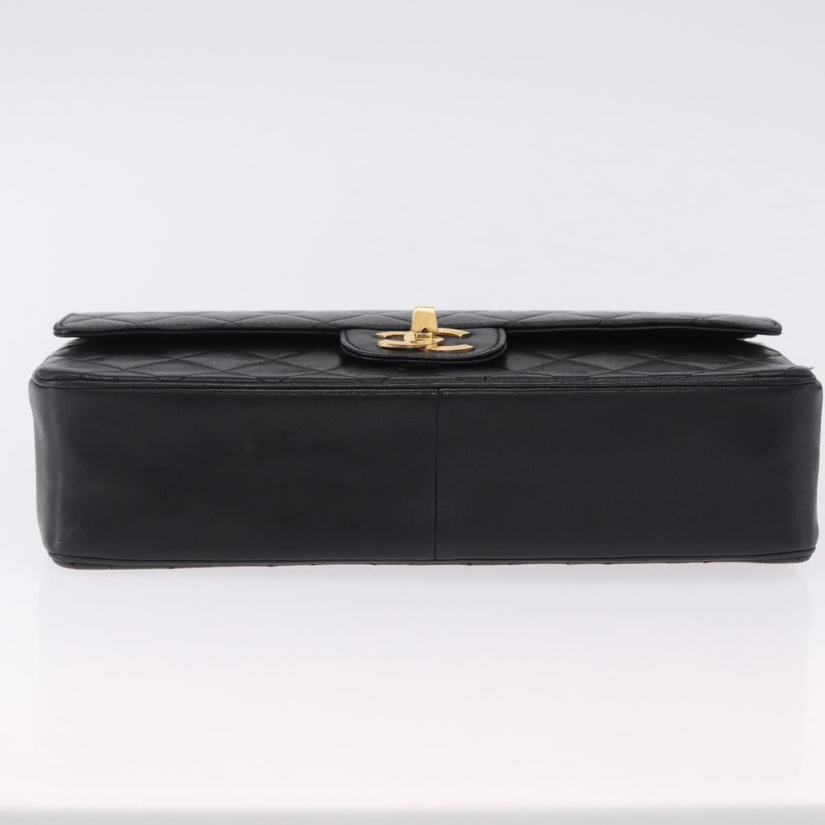 CHANEL Matelasse Chain Shoulder Bag Lamb Skin Black Gold CC Auth 191837M