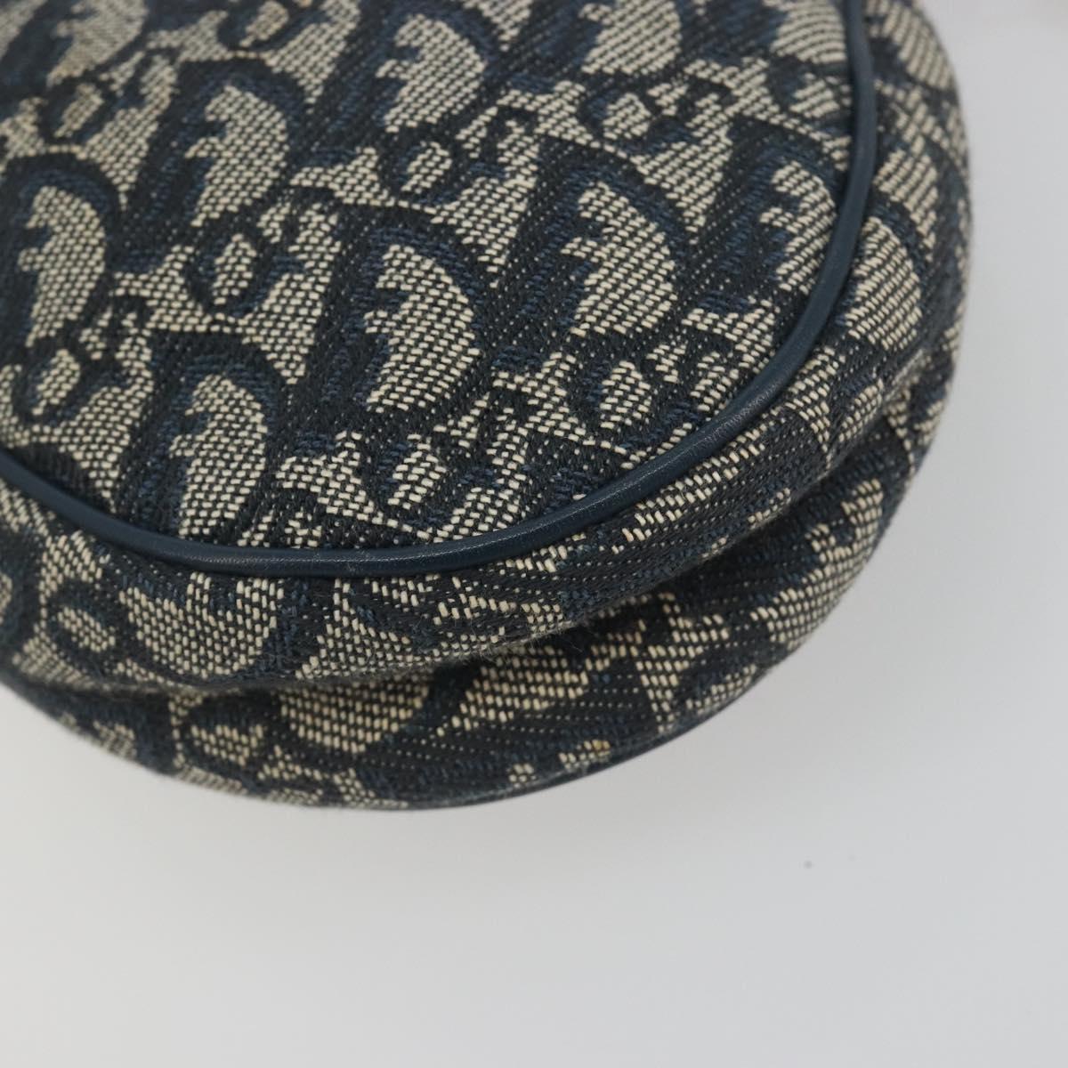Christian Dior Trotter Canvas Saddle Pouch Navy Gold Auth 191838V