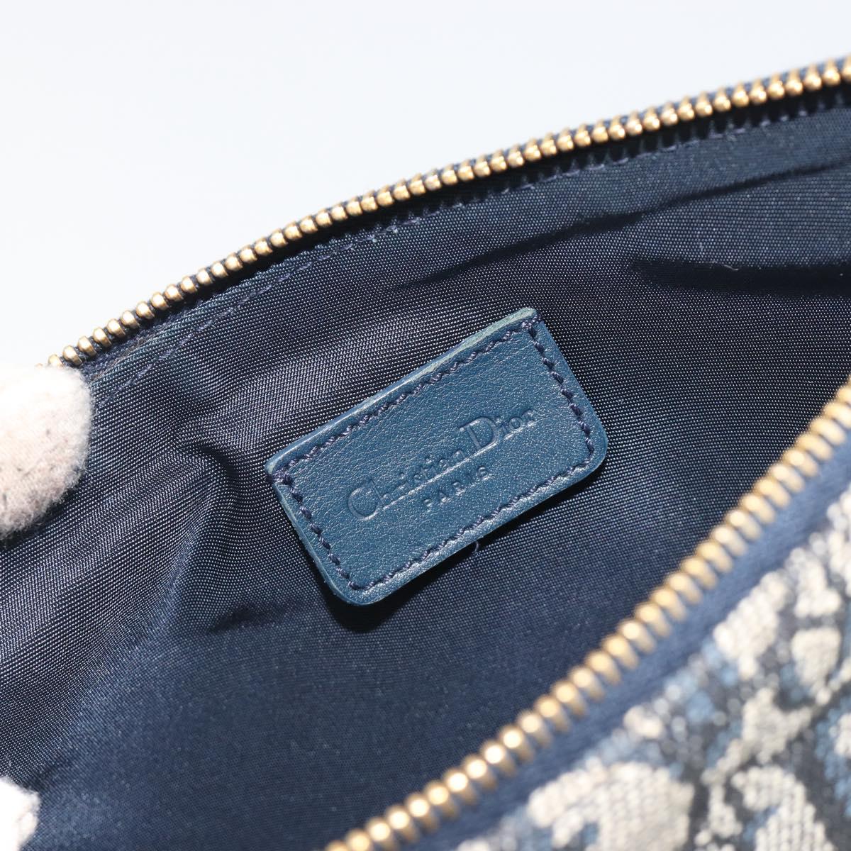 Christian Dior Trotter Canvas Saddle Pouch Navy Gold Auth 191838V