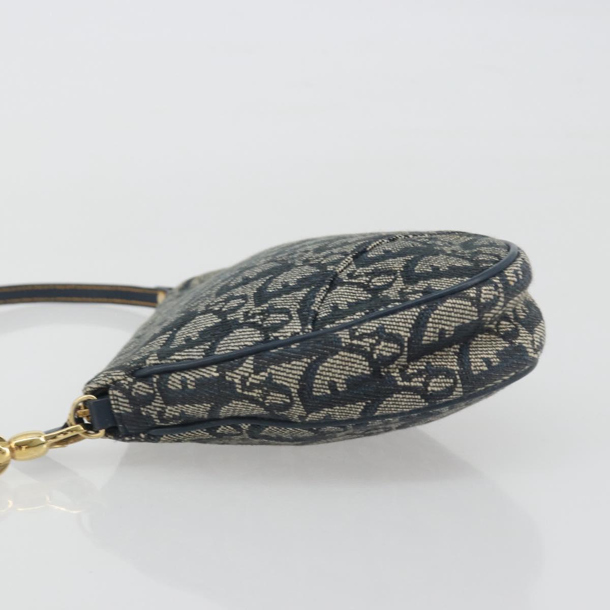 Christian Dior Trotter Canvas Saddle Pouch Navy Gold Auth 191838V