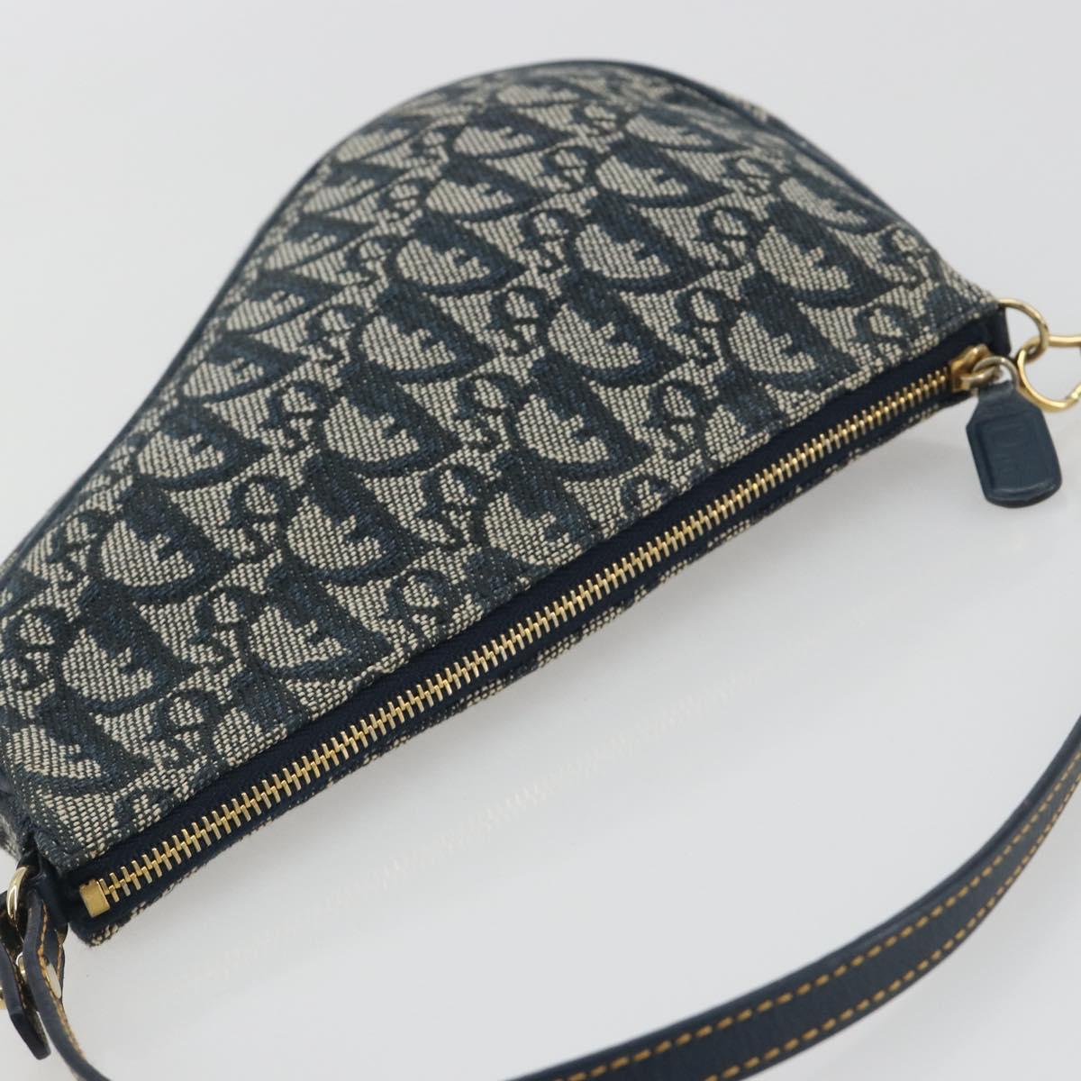 Christian Dior Trotter Canvas Saddle Pouch Navy Gold Auth 191838V
