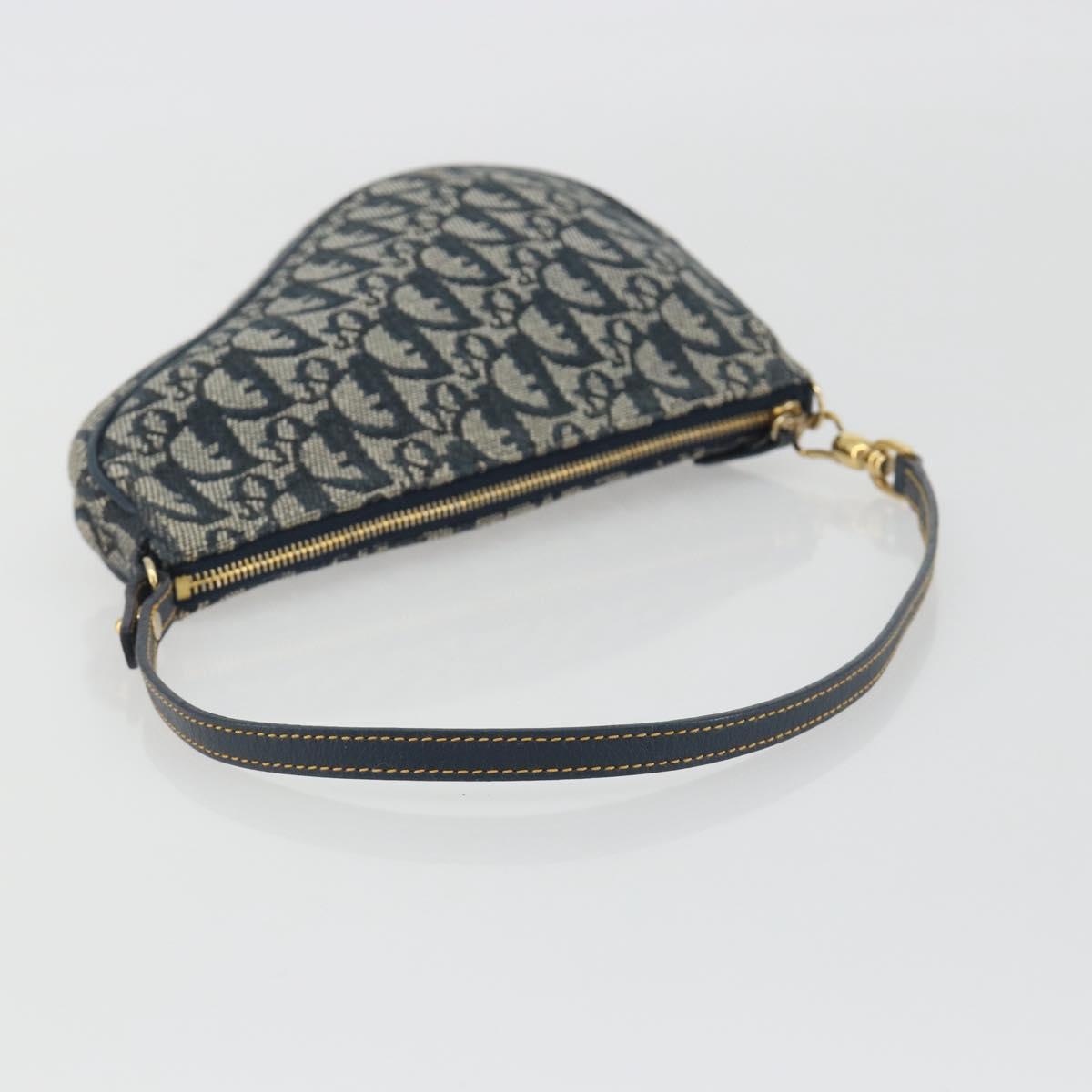 Christian Dior Trotter Canvas Saddle Pouch Navy Gold Auth 191838V