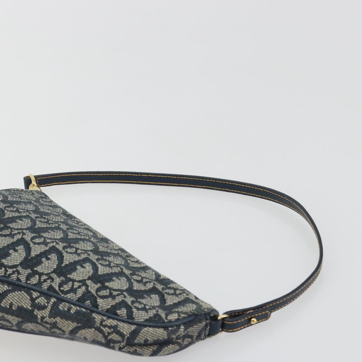 Christian Dior Trotter Canvas Saddle Pouch Navy Gold Auth 191838V