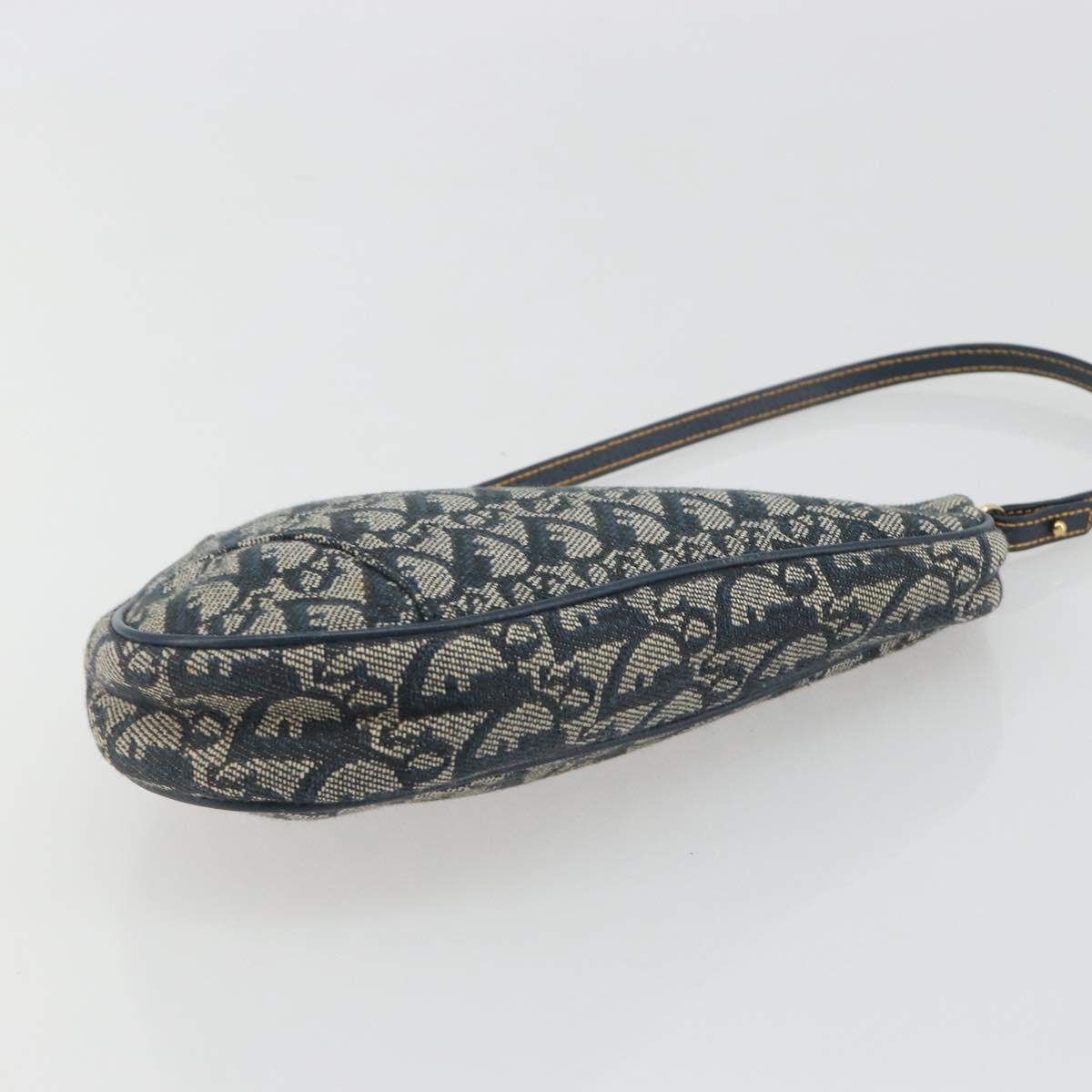 Christian Dior Trotter Canvas Saddle Pouch Navy Gold Auth 191838V