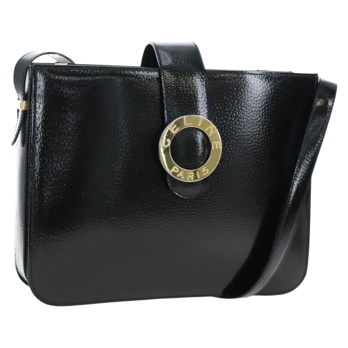 CELINE Shoulder Bag Patent leather Green Gold Auth 191839V