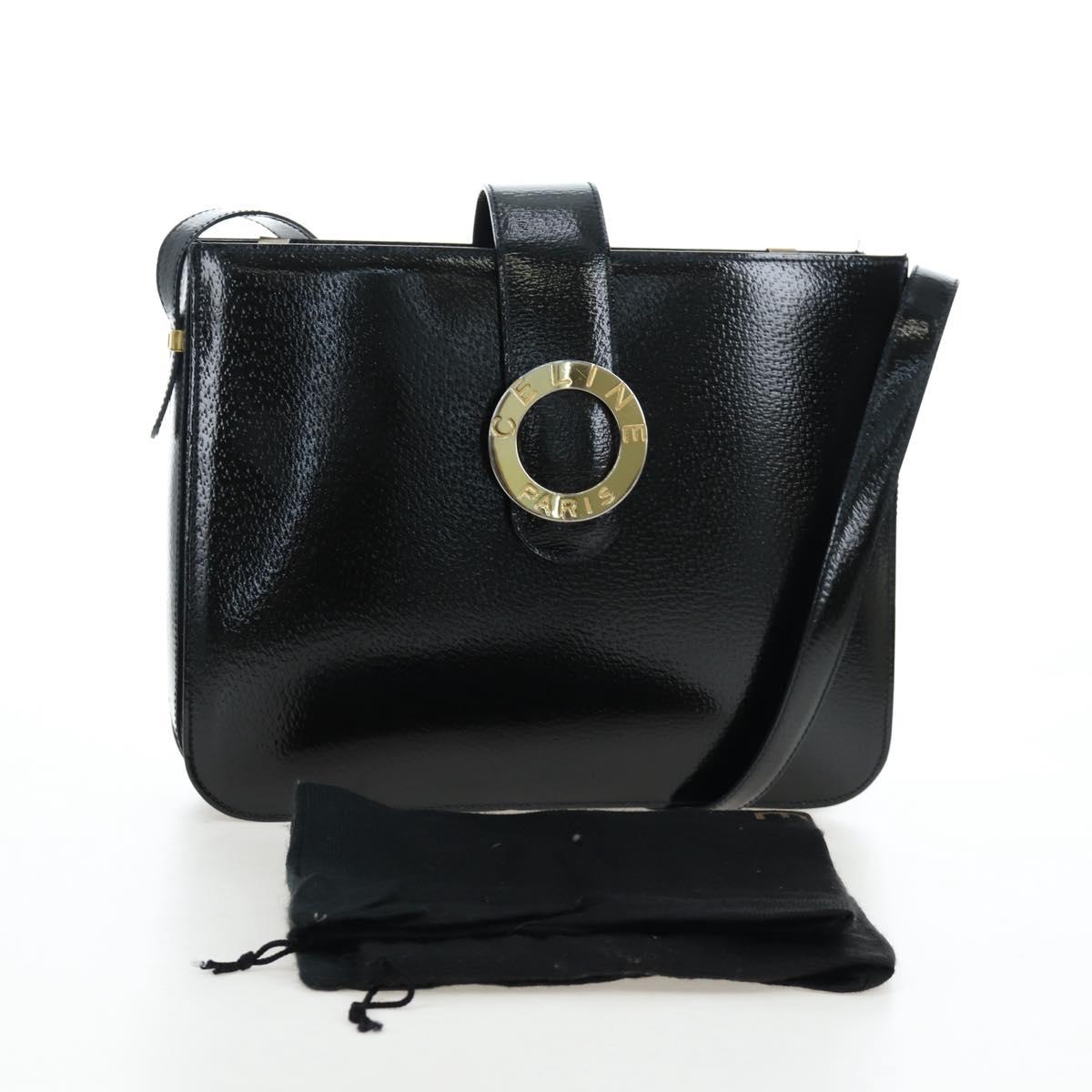 CELINE Shoulder Bag Patent leather Green Gold Auth 191839V