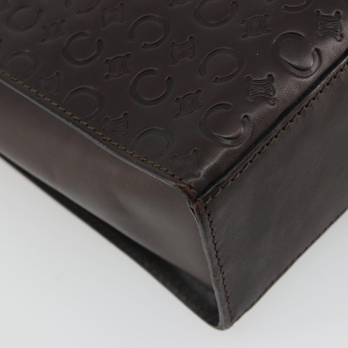 CELINE C Macadam Canvas Hand Bag Leather Dark Brown Gold Auth 191840A