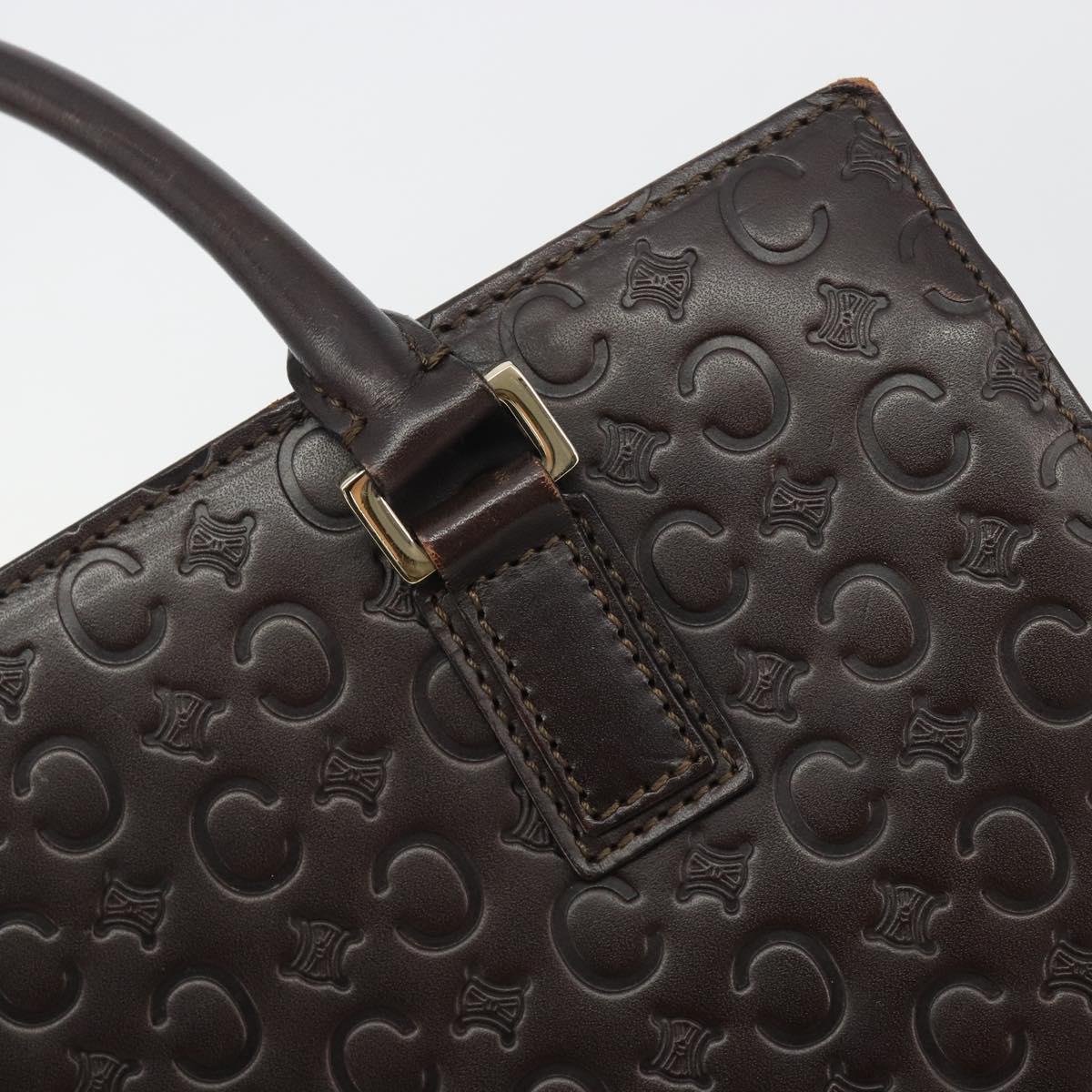 CELINE C Macadam Canvas Hand Bag Leather Dark Brown Gold Auth 191840A