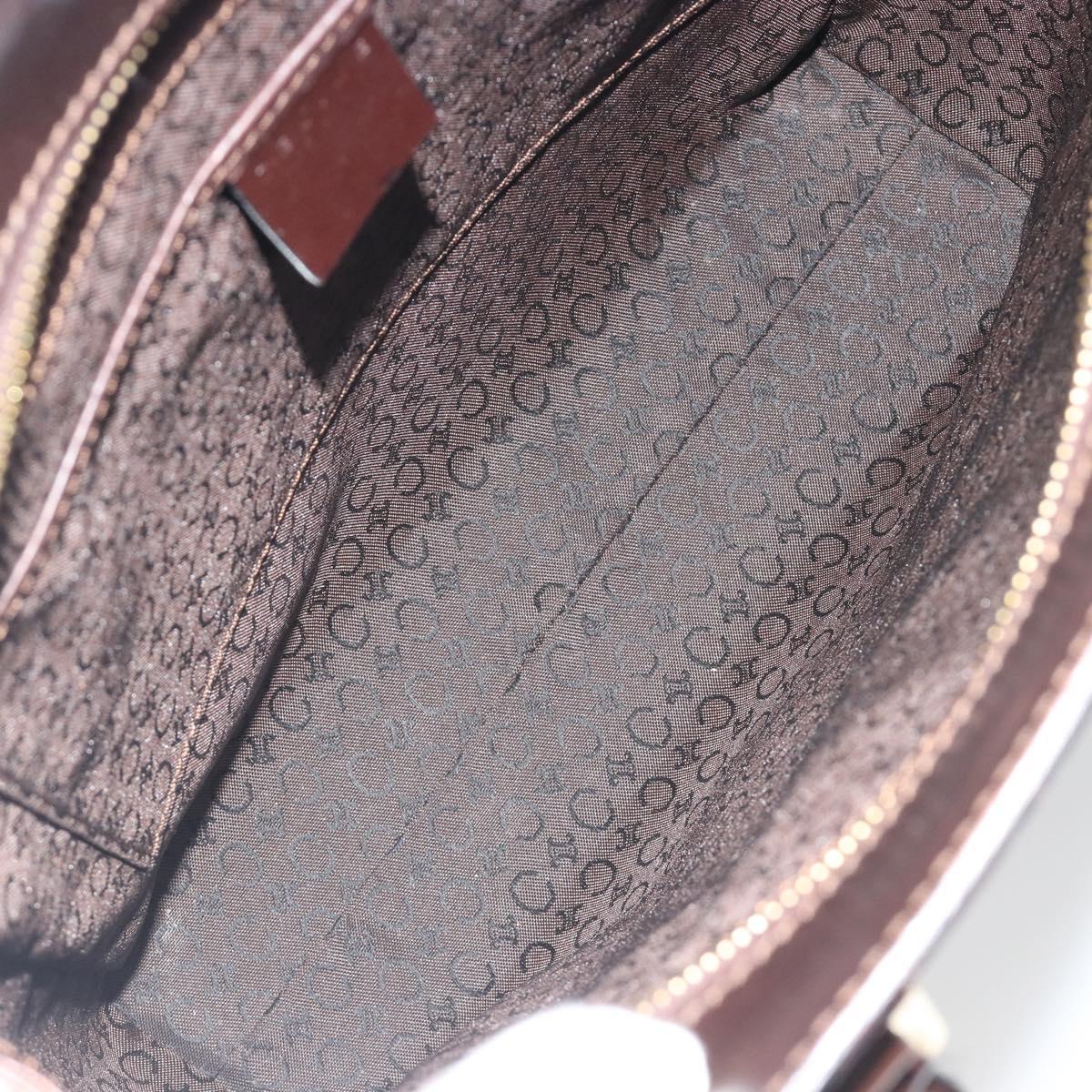 CELINE C Macadam Canvas Hand Bag Leather Dark Brown Gold Auth 191840A
