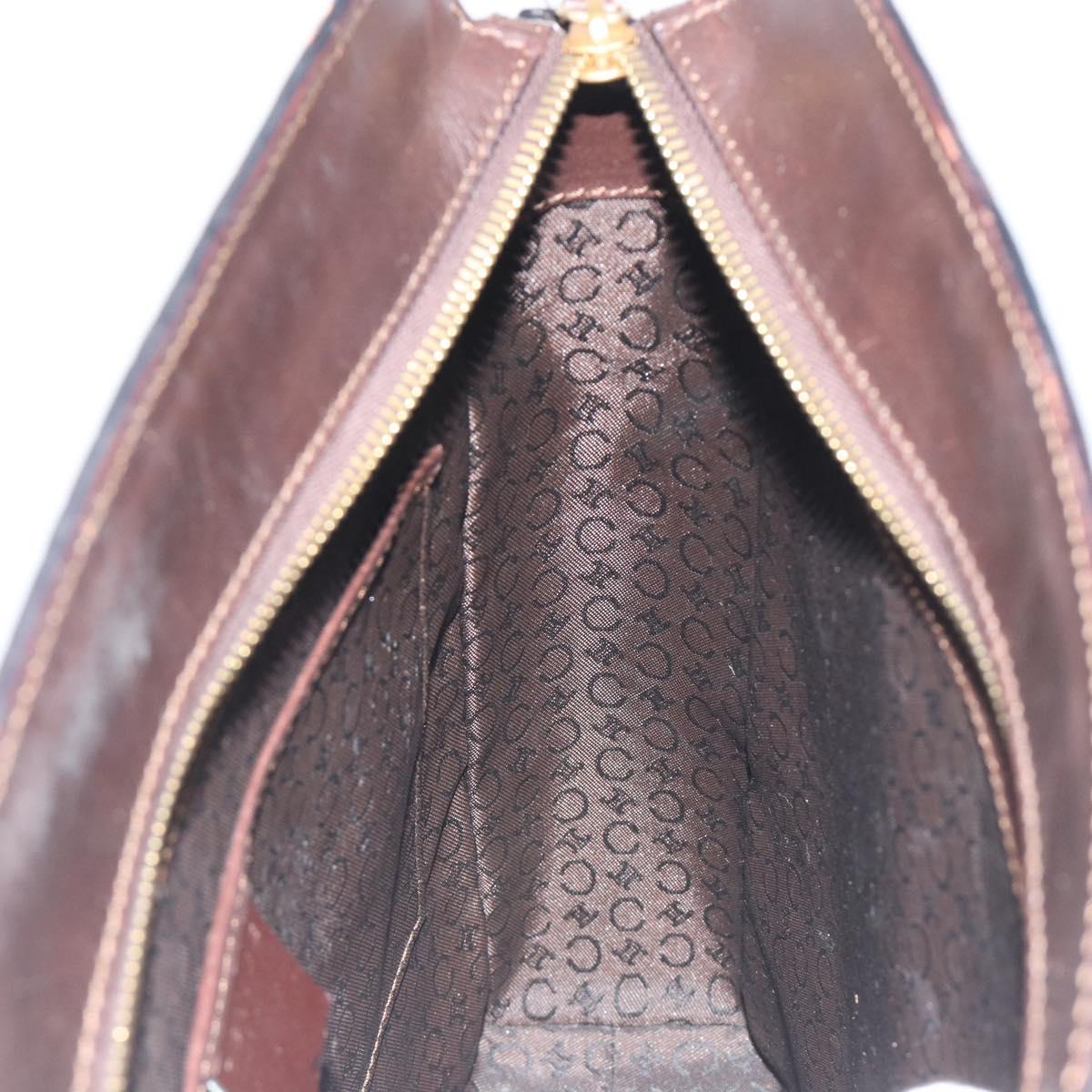 CELINE C Macadam Canvas Hand Bag Leather Dark Brown Gold Auth 191840A