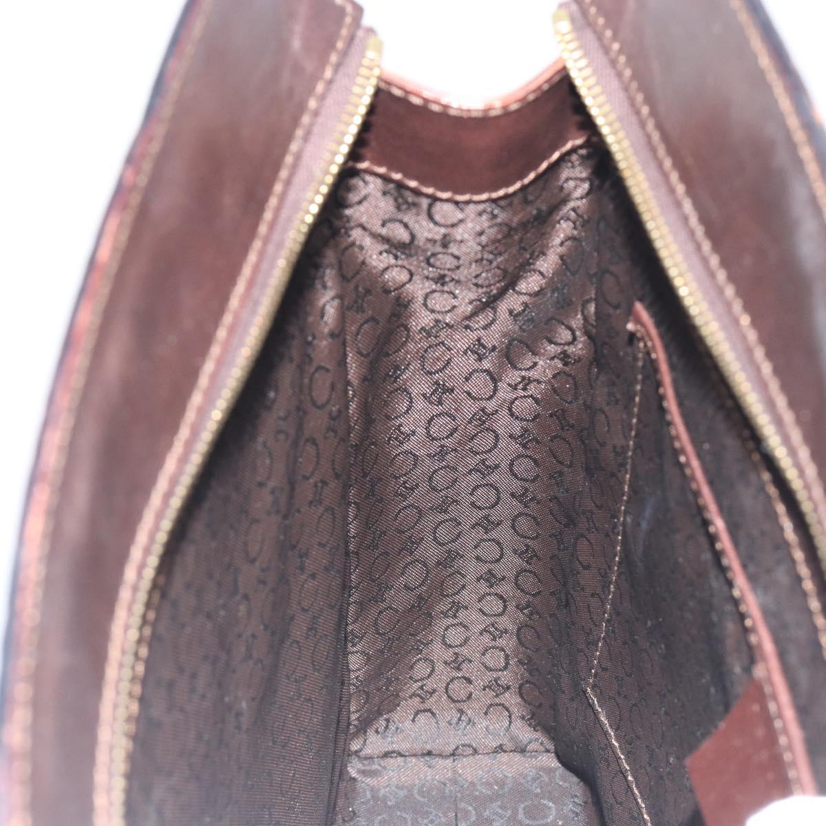 CELINE C Macadam Canvas Hand Bag Leather Dark Brown Gold Auth 191840A
