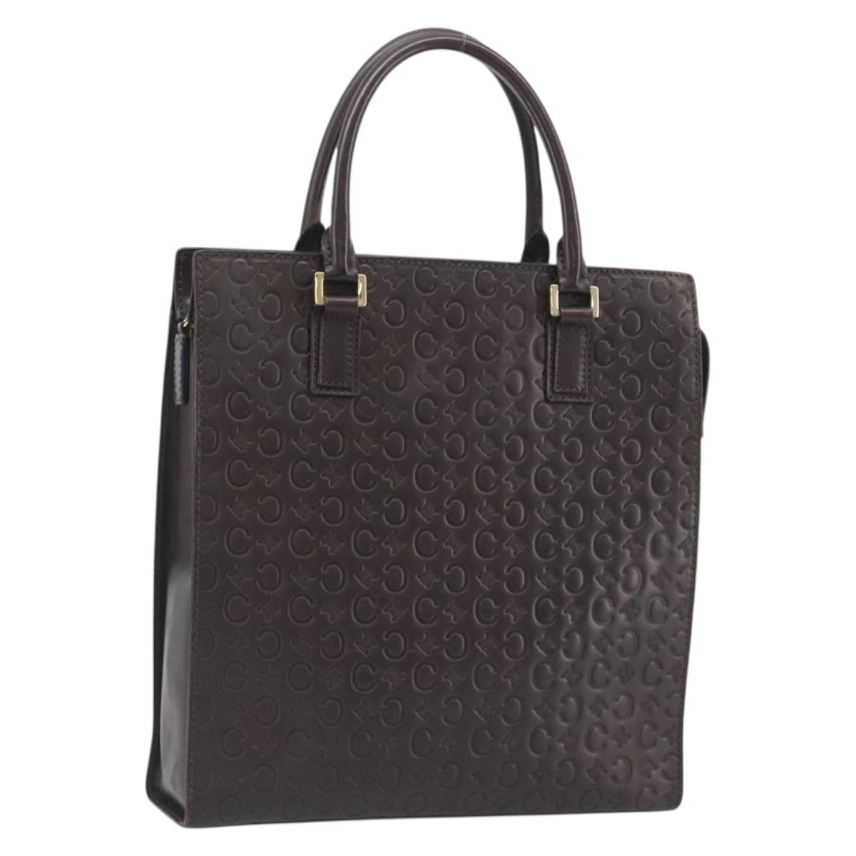CELINE C Macadam Canvas Hand Bag Leather Dark Brown Gold Auth 191840A