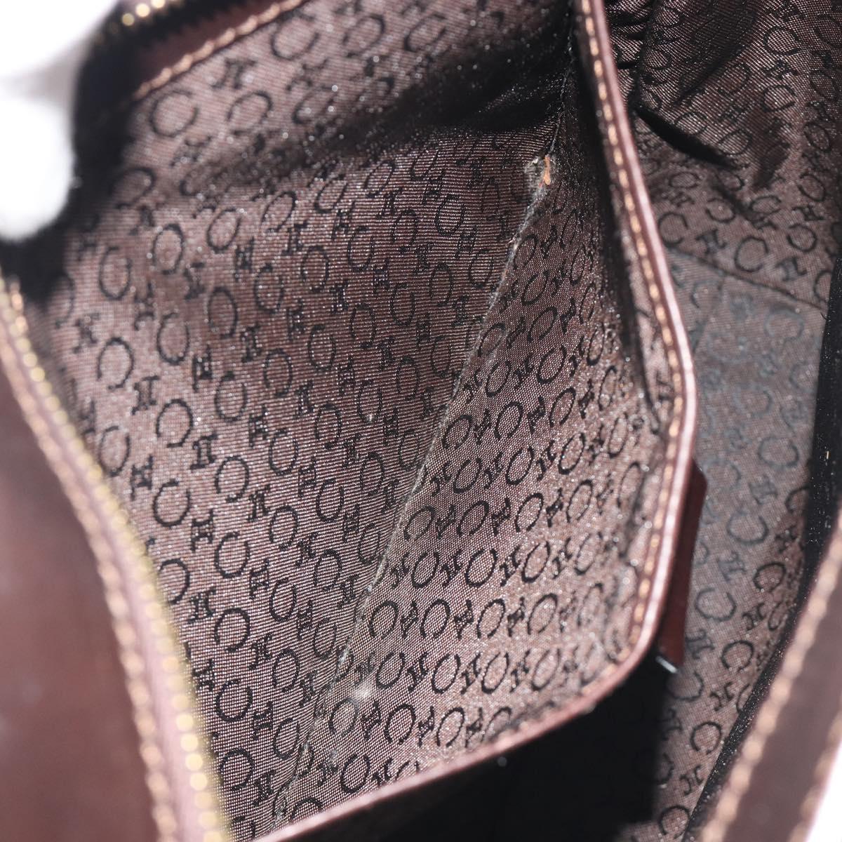 CELINE C Macadam Canvas Hand Bag Leather Dark Brown Gold Auth 191840A