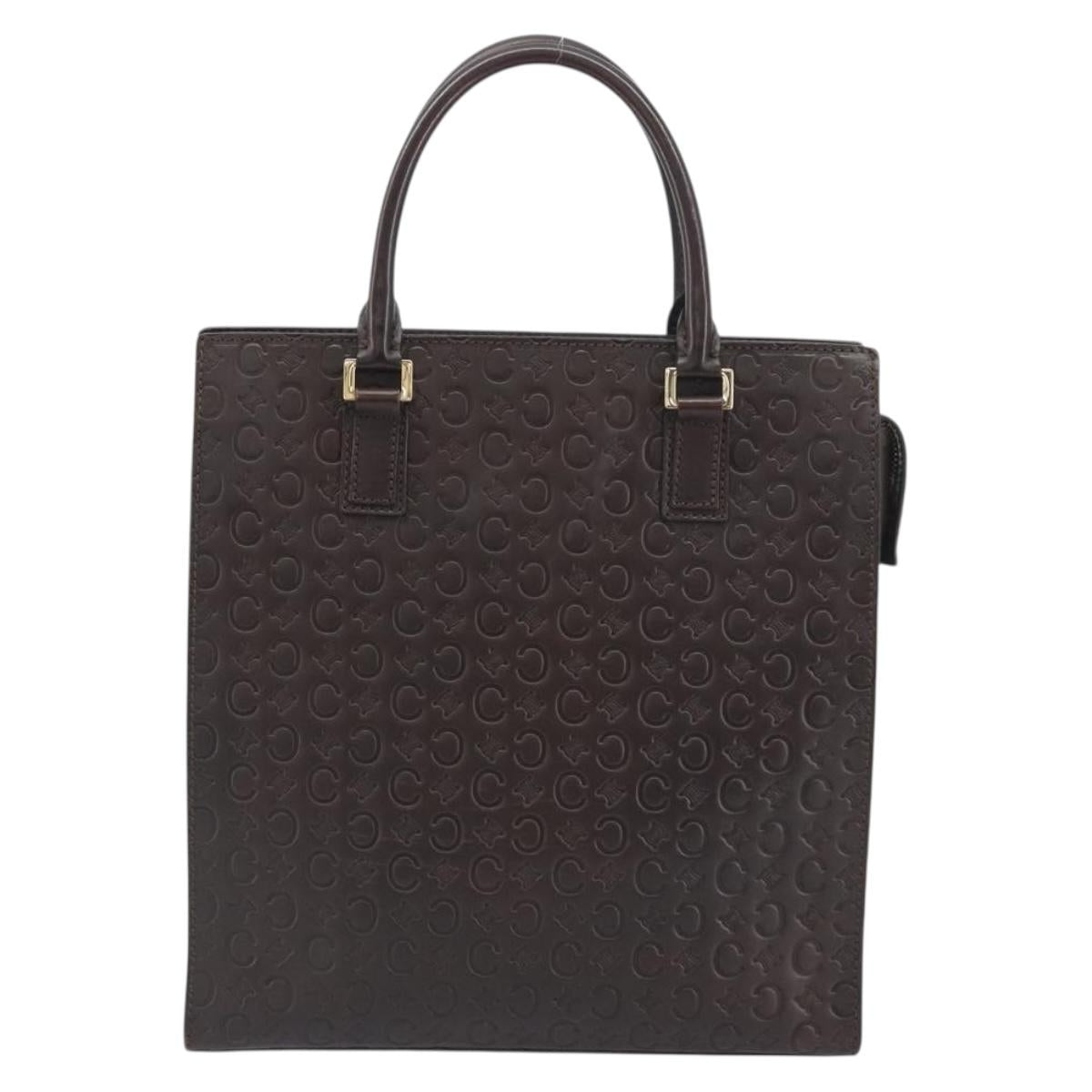 CELINE C Macadam Canvas Hand Bag Leather Dark Brown Gold Auth 191840A
